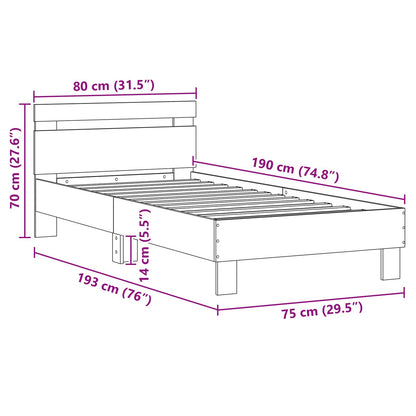 Bed Frame with LED Black Oak 75 x 190 cm Engineered Wood