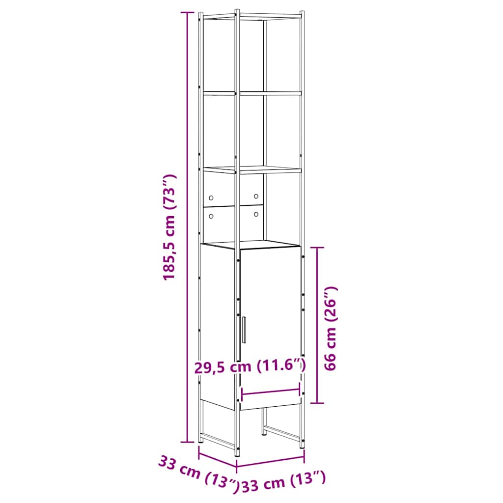 Bathroom Cabinet Sonoma 33 x 33 x 185.5 cm Engineered Wood
