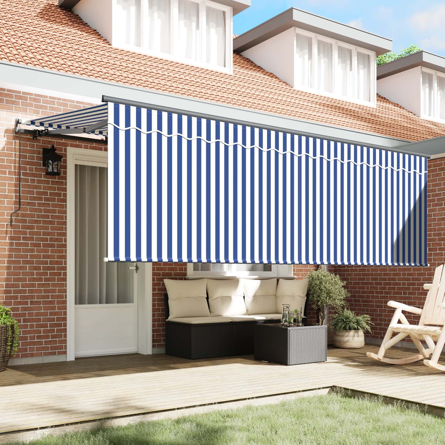 Retractable Awning Retractable Striped Blue 350 x 200 cm Fabric