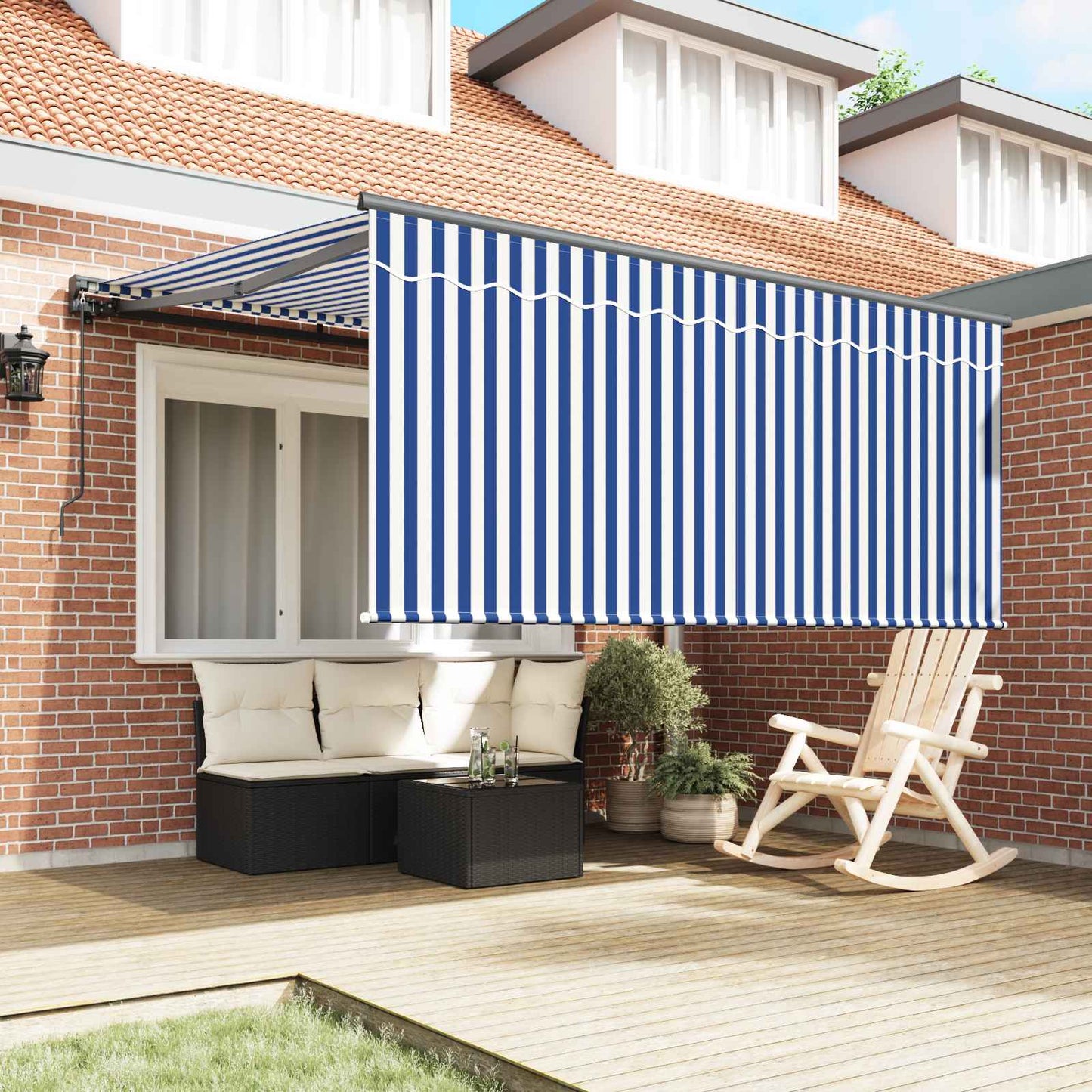Retractable Awning Manual Blue and White 300 x 250 cm