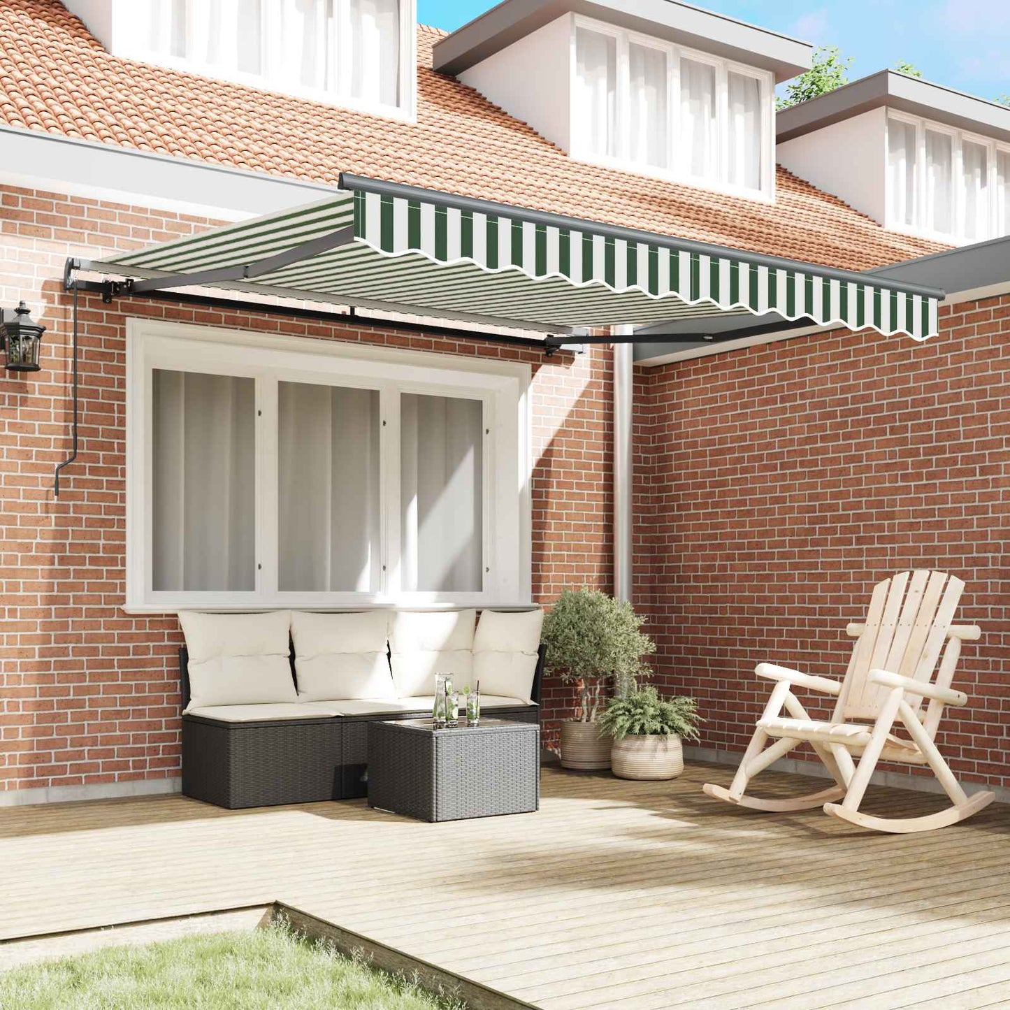 Retractable Awning Green and White 300 x 250 cm