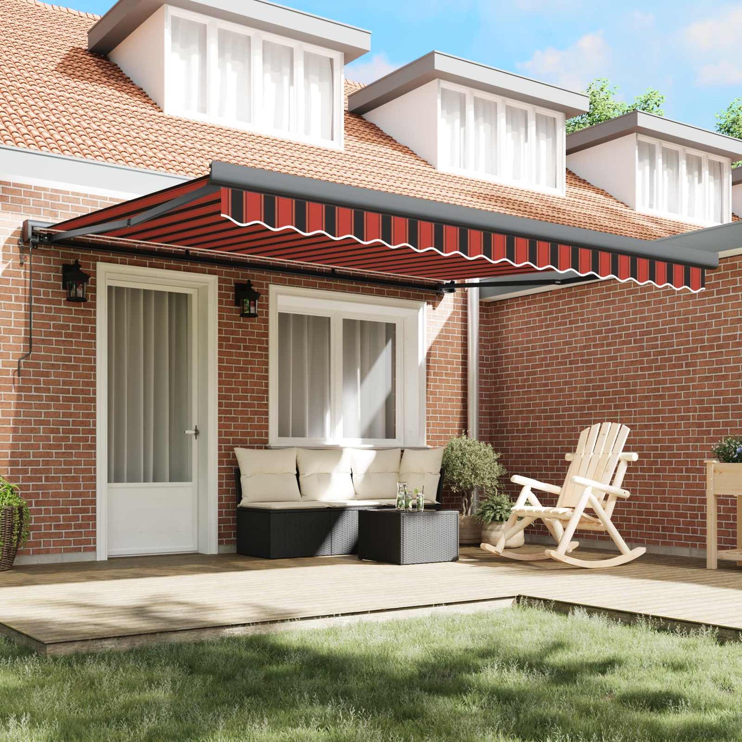 Retractable Awning Red and Black 350 x 250 cm Fabric