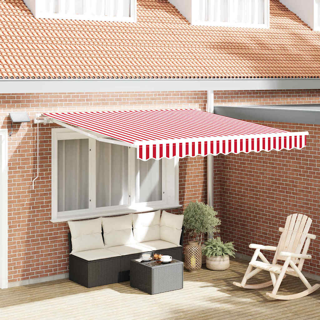 Retractable Awning Red and White 350 x 250 cm Fabric and Steel