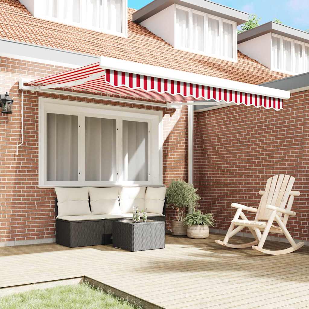 Retractable Awning Red and White 350 x 250 cm Fabric and Metal