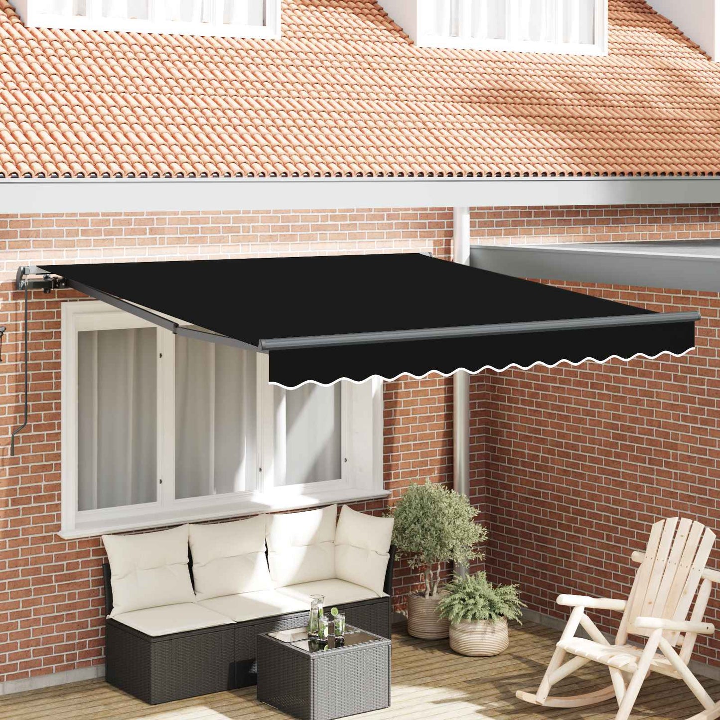 Retractable Awning Black 350 x 250 cm Polyester and Steel