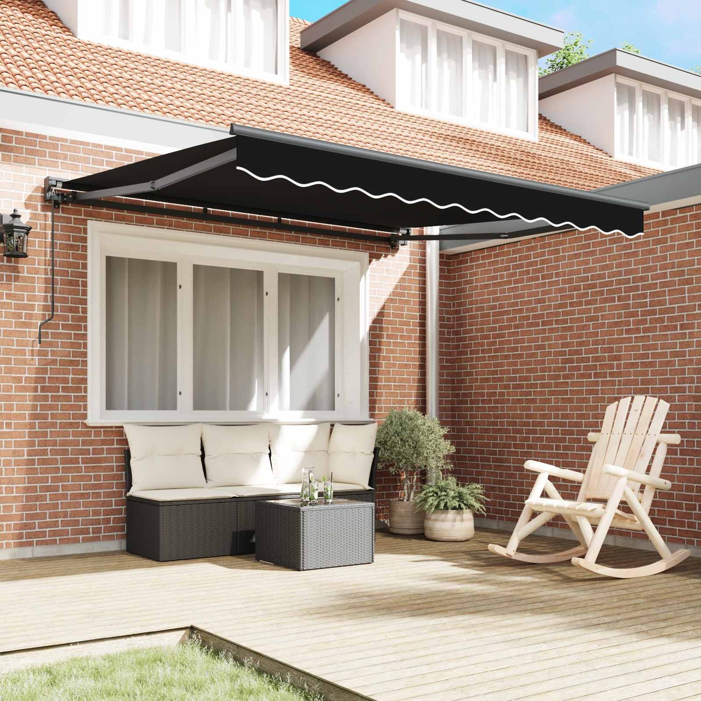 Awning Frame Black 350 x 250 cm Polyester with PU coating