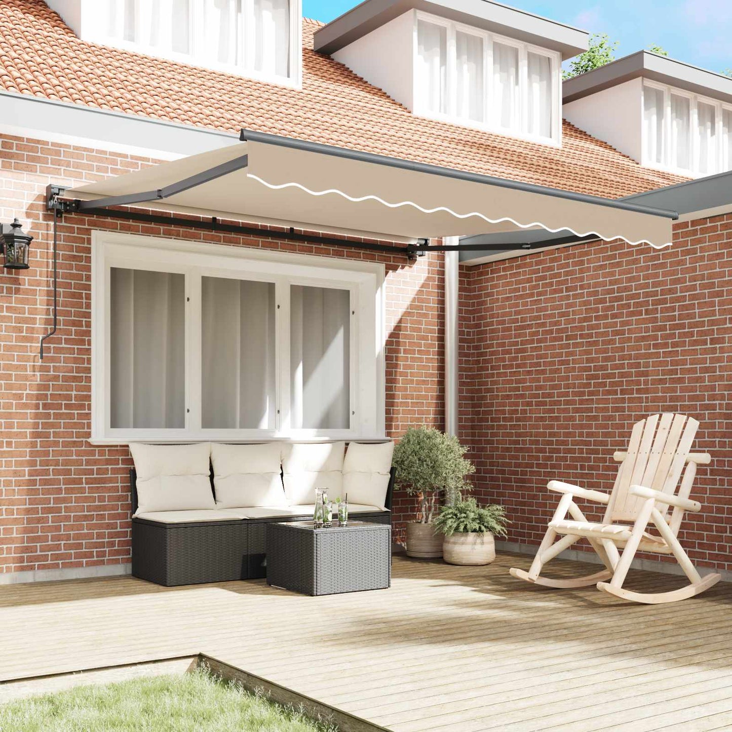 Awning Frame Beige 350 x 250 cm Polyester with PU coating