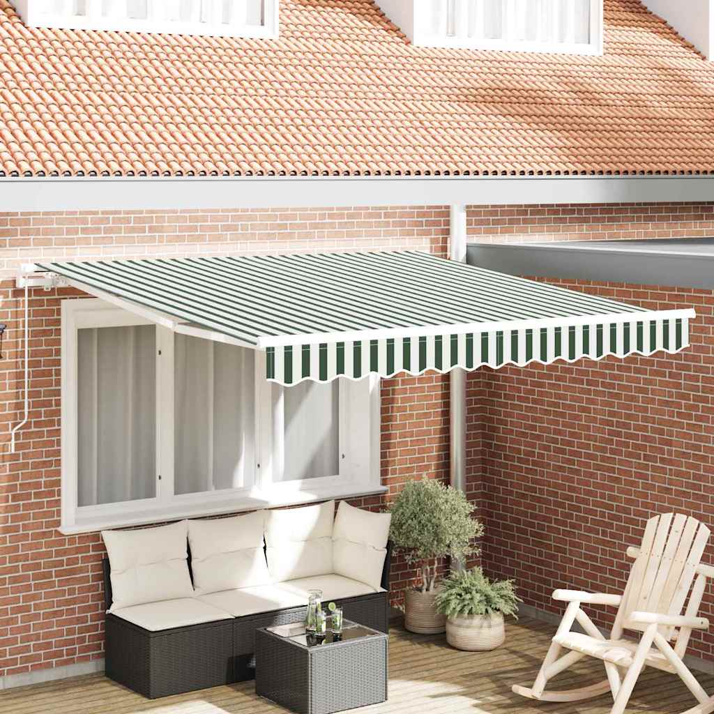 Retractable Awning Manual Green and White 350 x 250 cm
