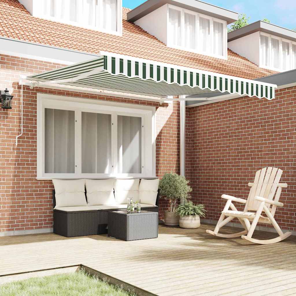 Retractable Awning Manual Green and White 350 x 250 cm