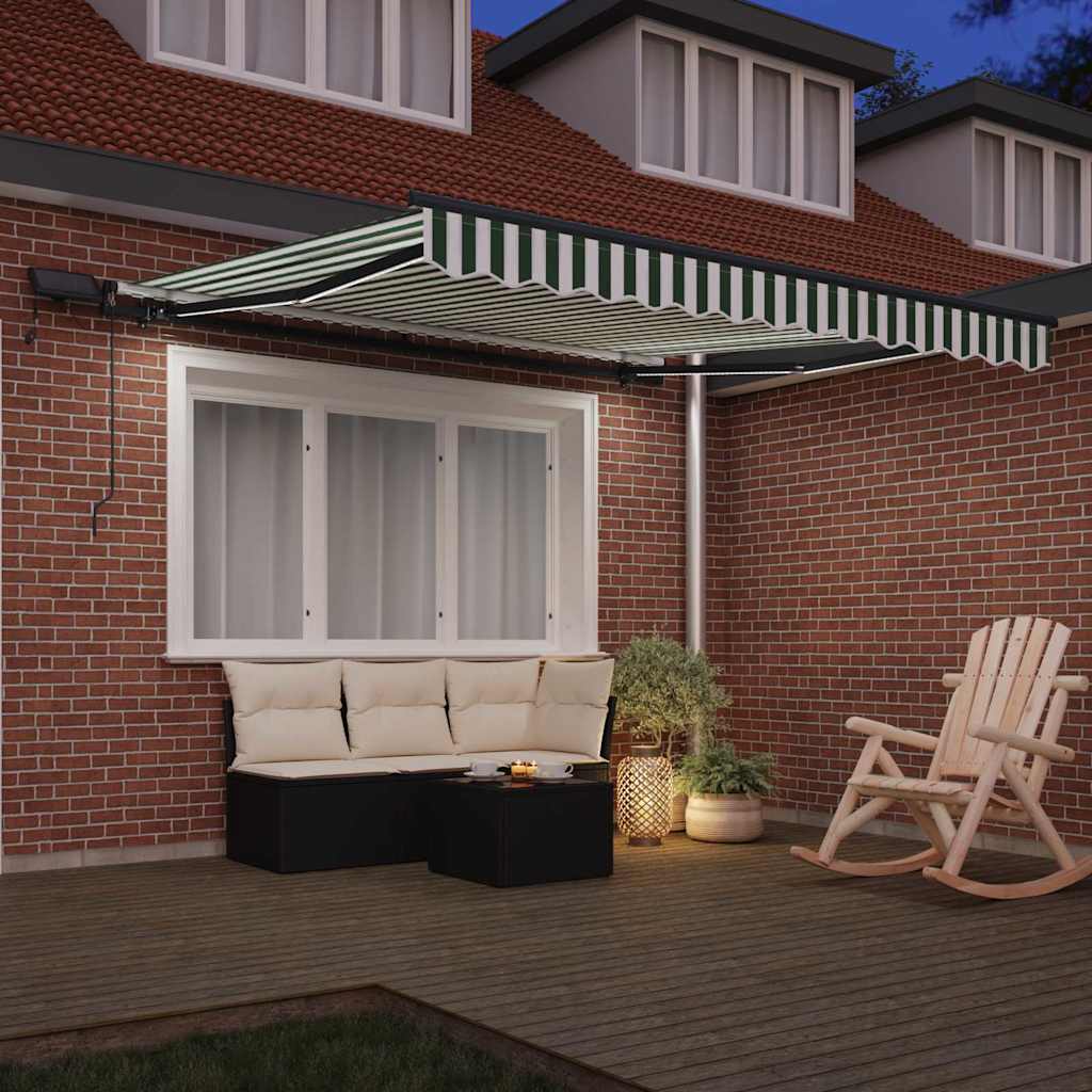 Retractable Awning Green and white 350 x 250 cm Fabric