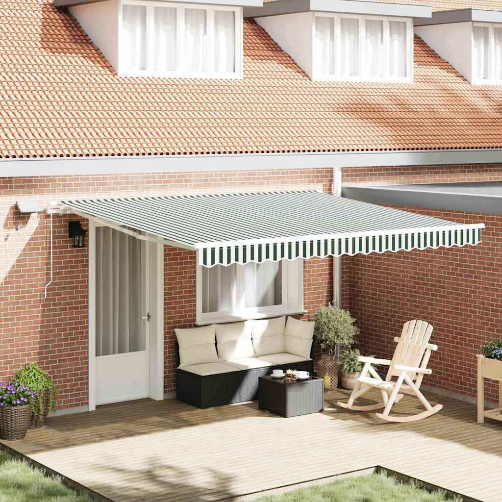 Retractable Awning Manual Green and White 400 x 300 cm