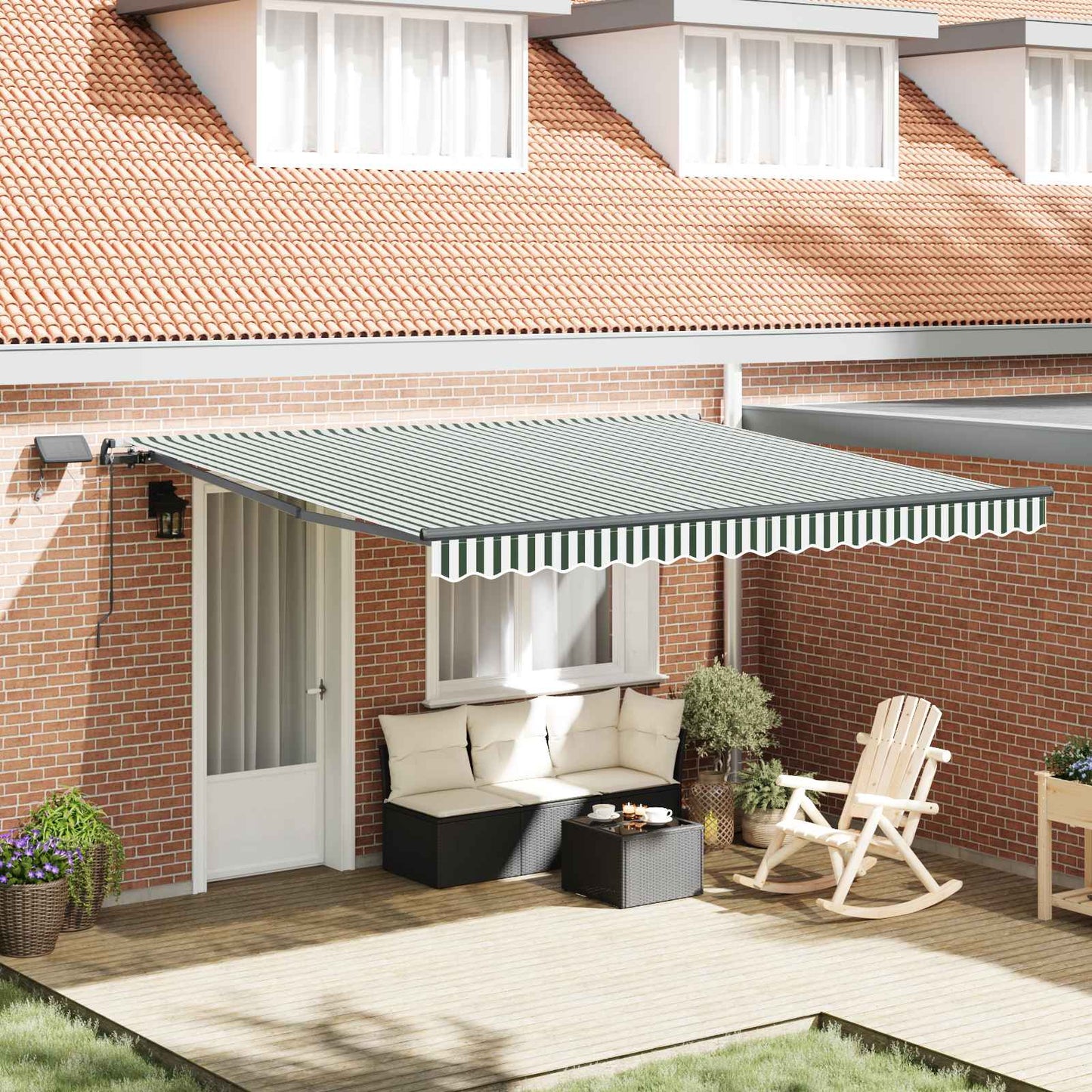 Retractable Awning Green and white 400 x 300 cm Fabric