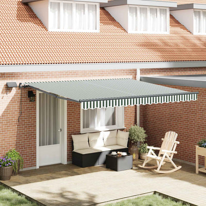 Retractable Awning Green and white 400 x 300 cm Fabric