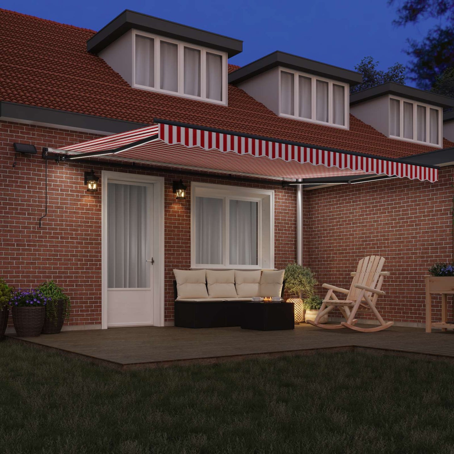 Retractable Awning Manual Red and white 450 x 300 cm Fabric
