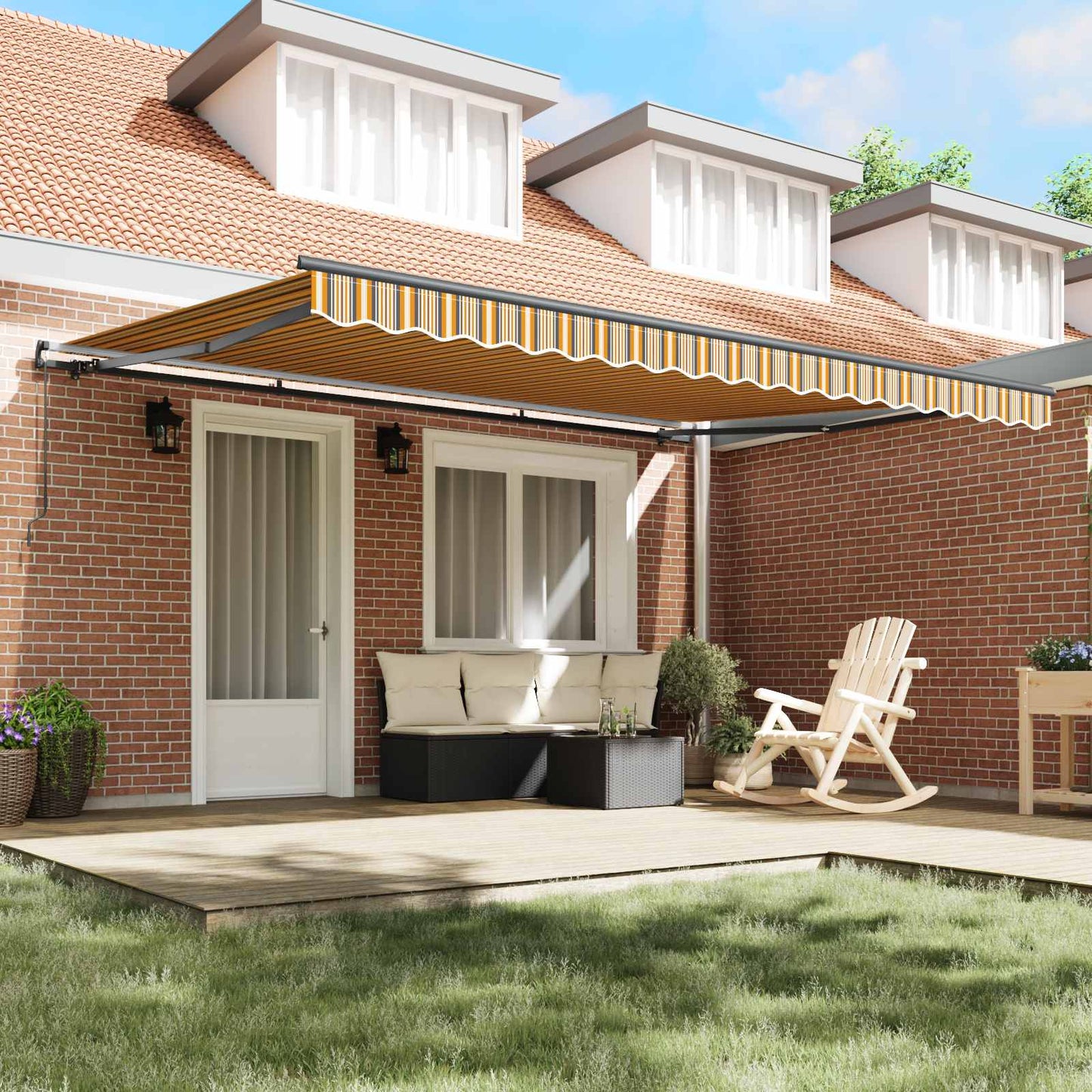 Retractable Awning Multicolour 450 x 300 cm Polyester and Steel