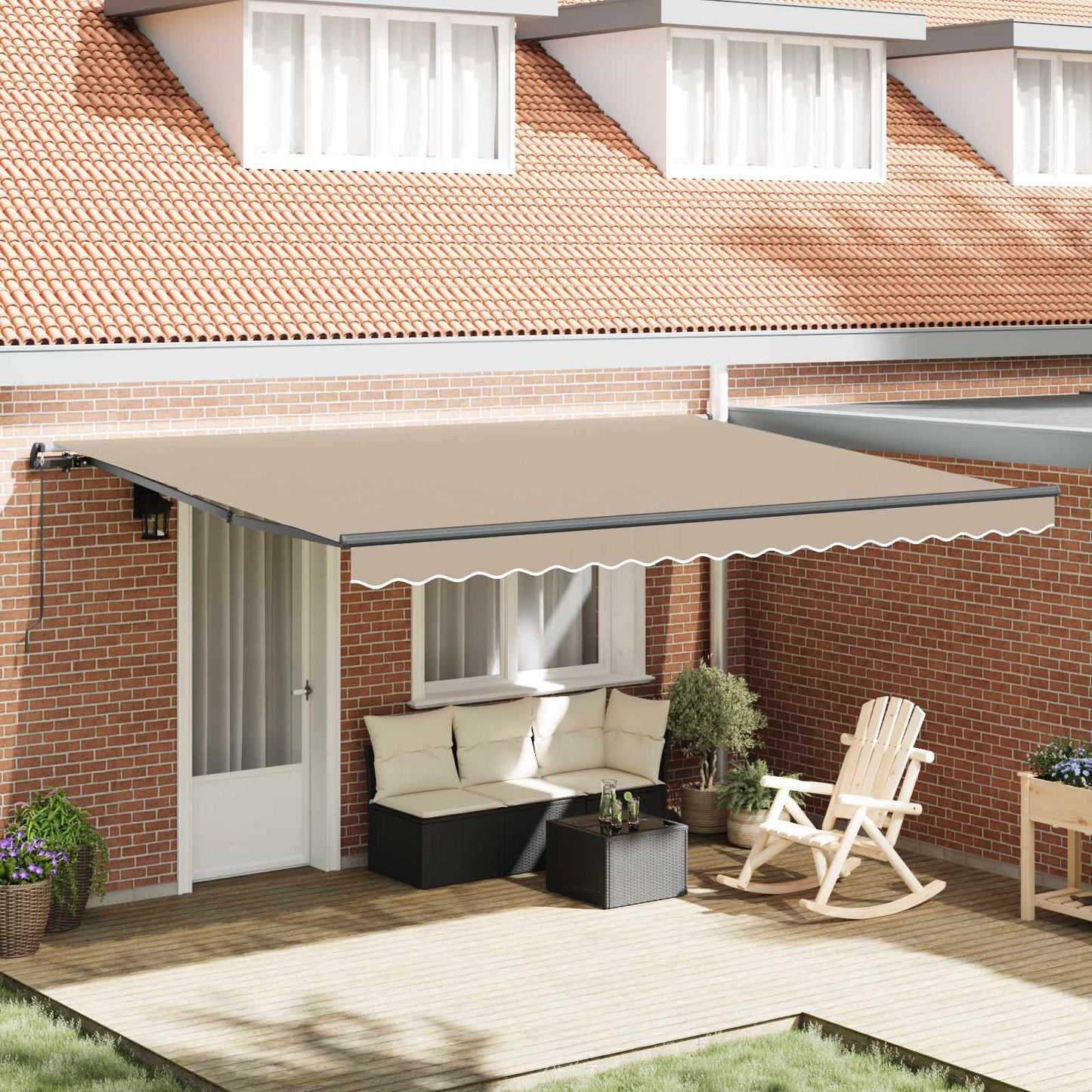 Retractable Awning Beige 450 x 300 cm Polyester and Aluminium