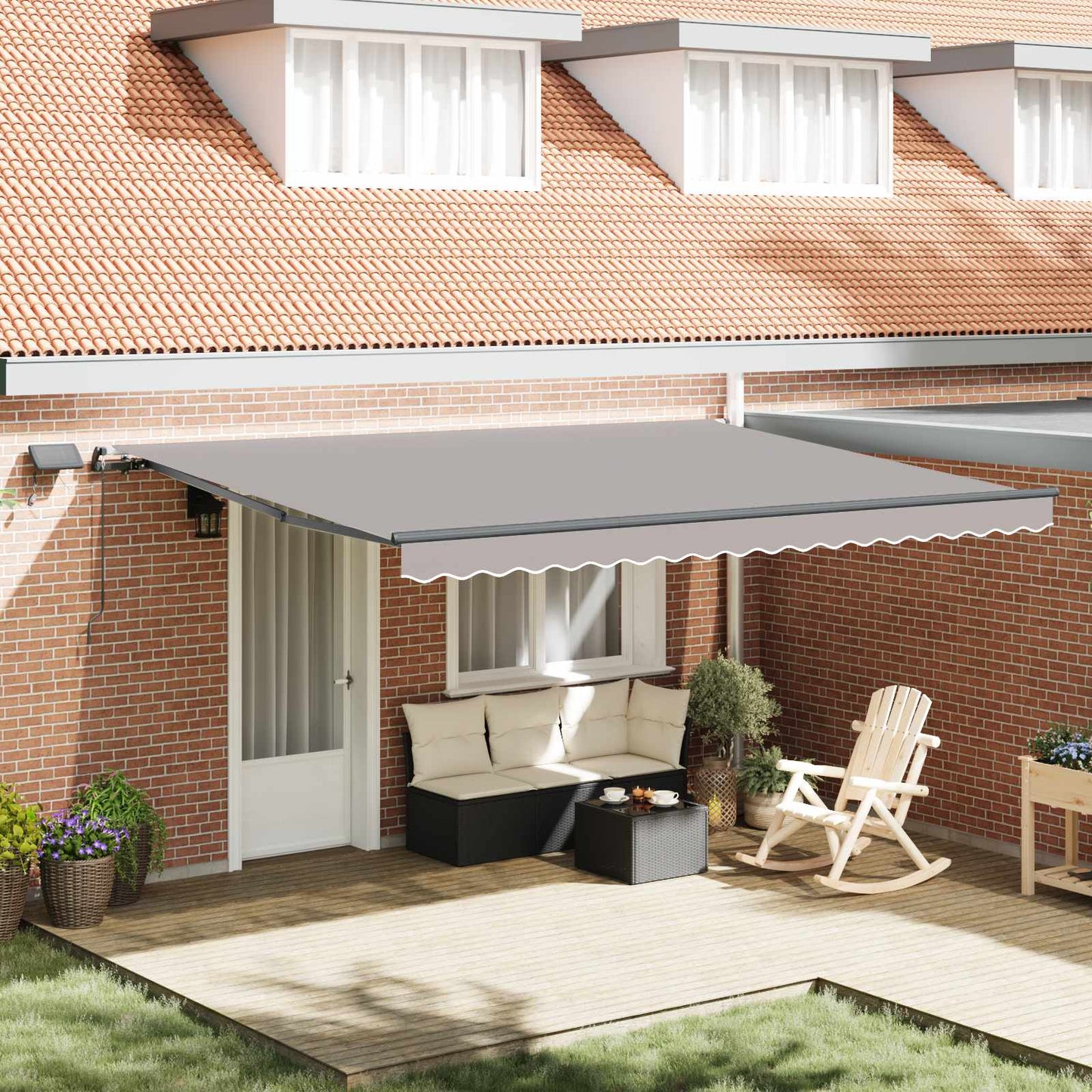 Retractable Awning Light Grey 450 x 300 cm Fabric and Aluminium