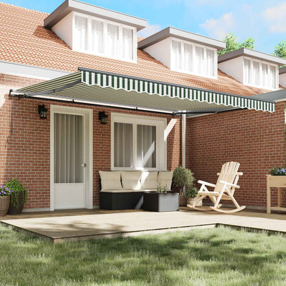 Retractable Awning Green and White 450 x 300 cm