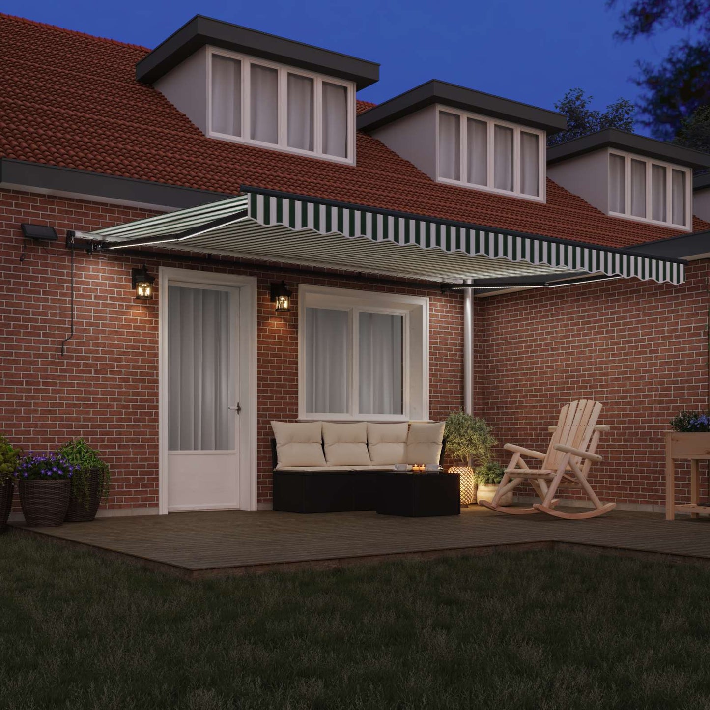 Retractable Awning Green and white 450 x 300 cm Fabric