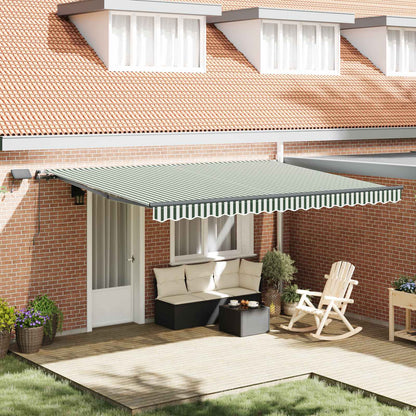 Retractable Awning Green and white 450 x 300 cm Fabric