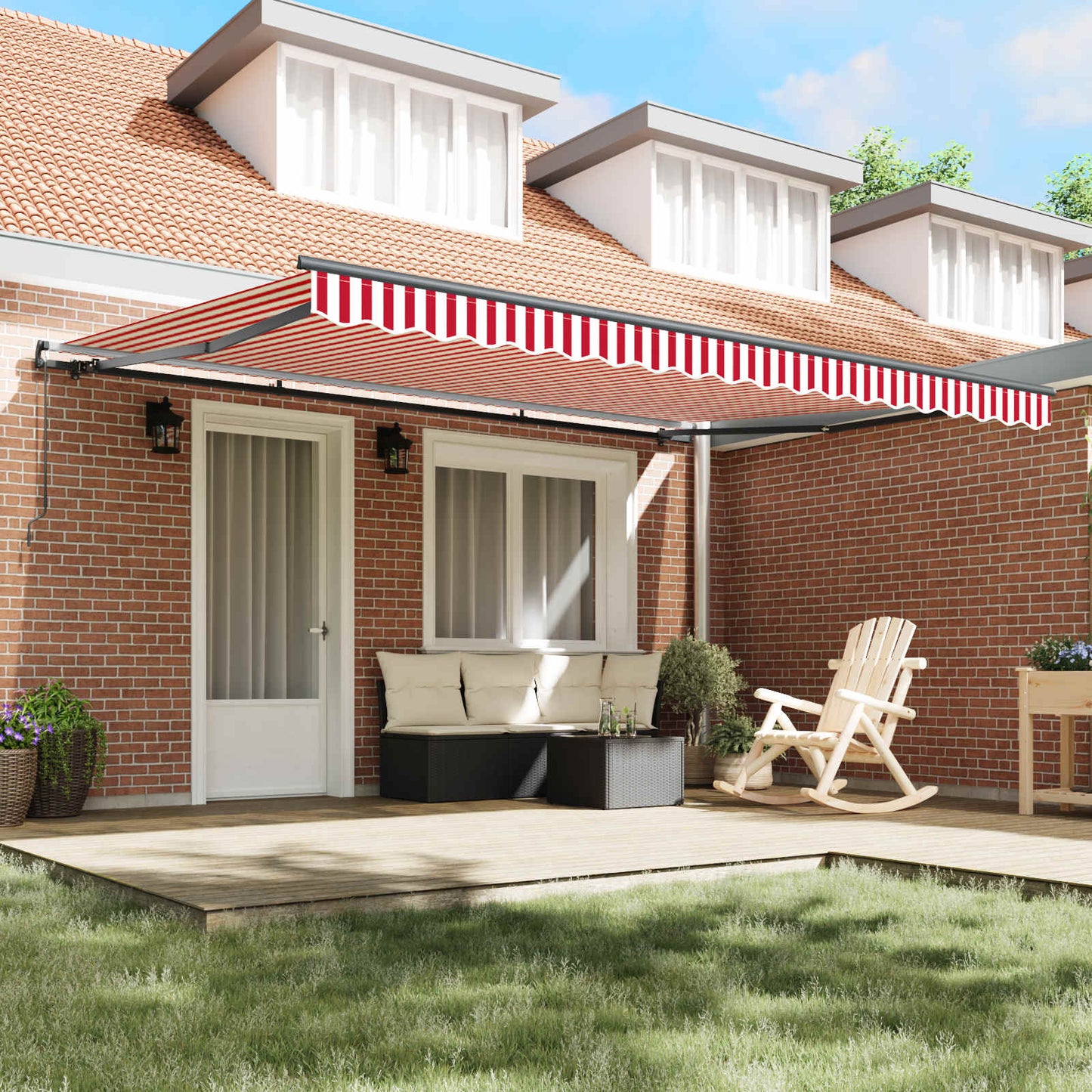 Retractable Awning Red and White 450 x 350 cm