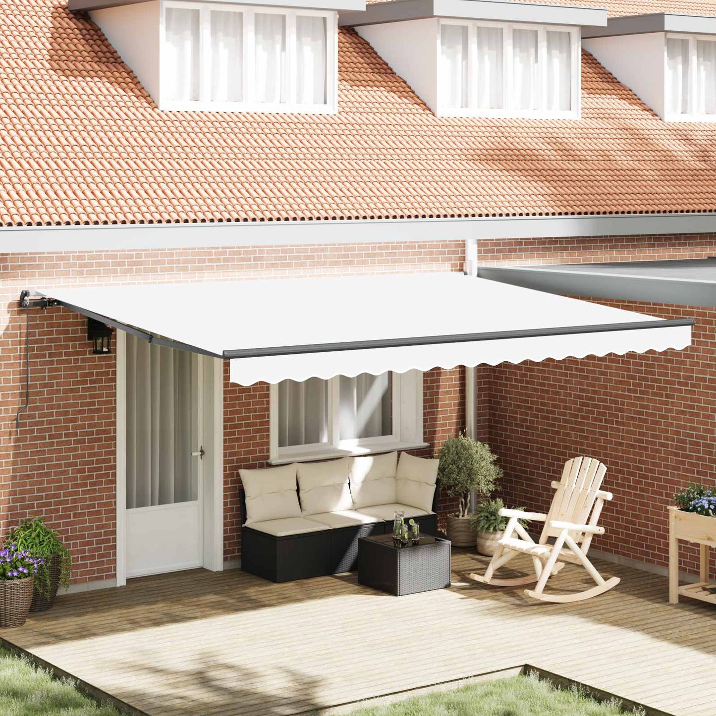 Retractable Awning White 450 x 350 cm Polyester and Steel