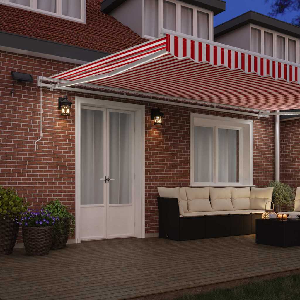 Retractable Awning Red and White 500 x 300 cm Fabric and Steel