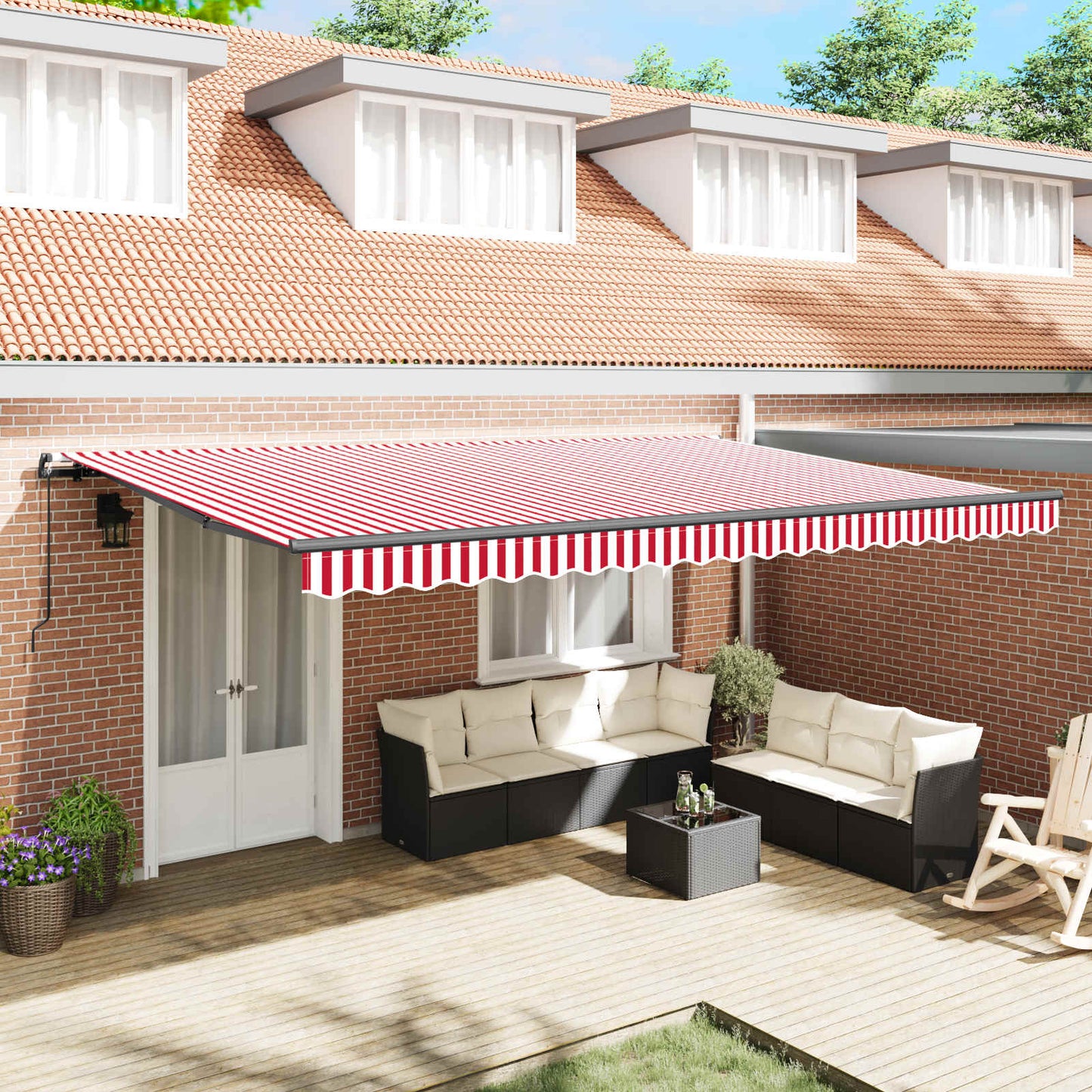 Retractable Awning Red and White 500 x 300 cm
