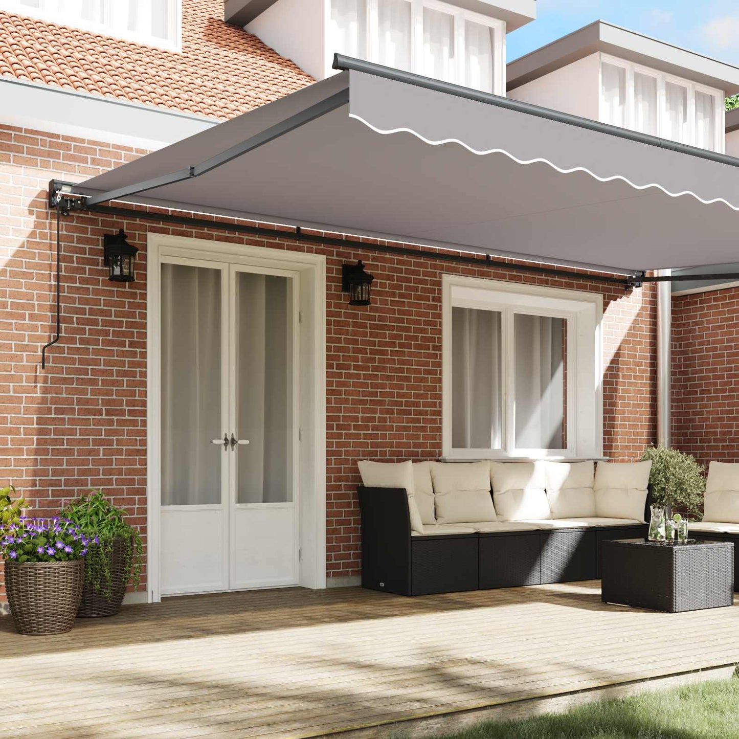 Awning Frame Light Grey 500 x 300 cm Polyester with PU coating