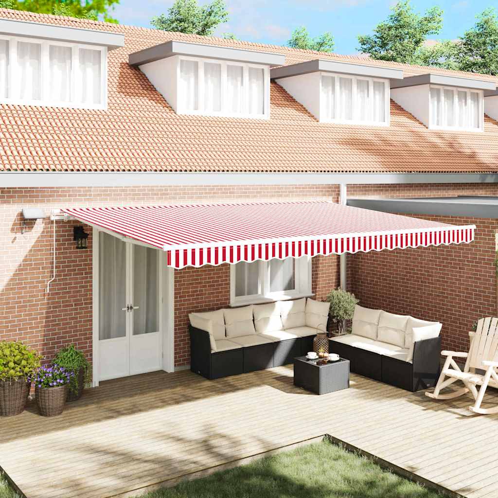 Retractable Awning Red and White 500 x 350 cm Fabric and Steel