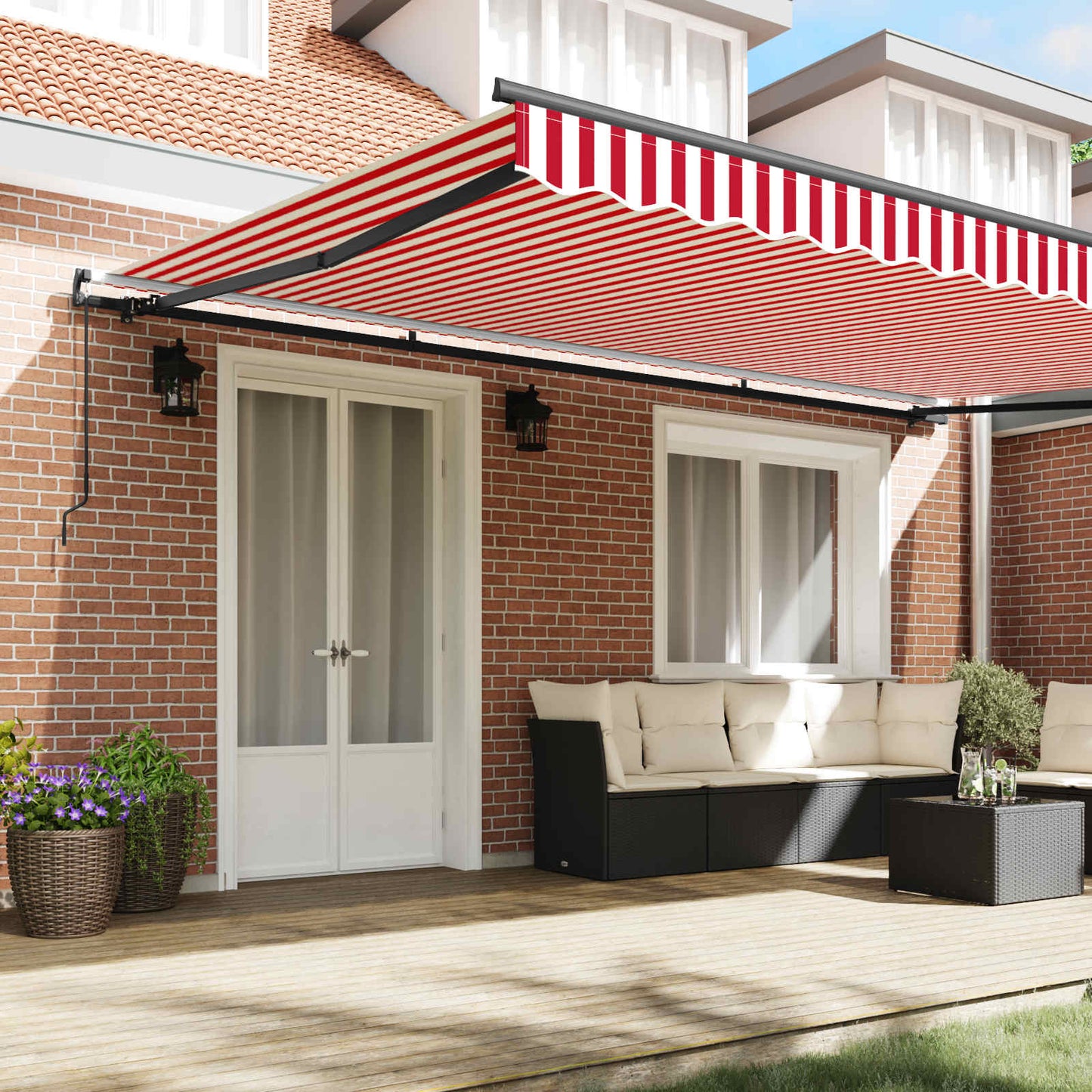 Retractable Awning Red and White 500 x 350 cm