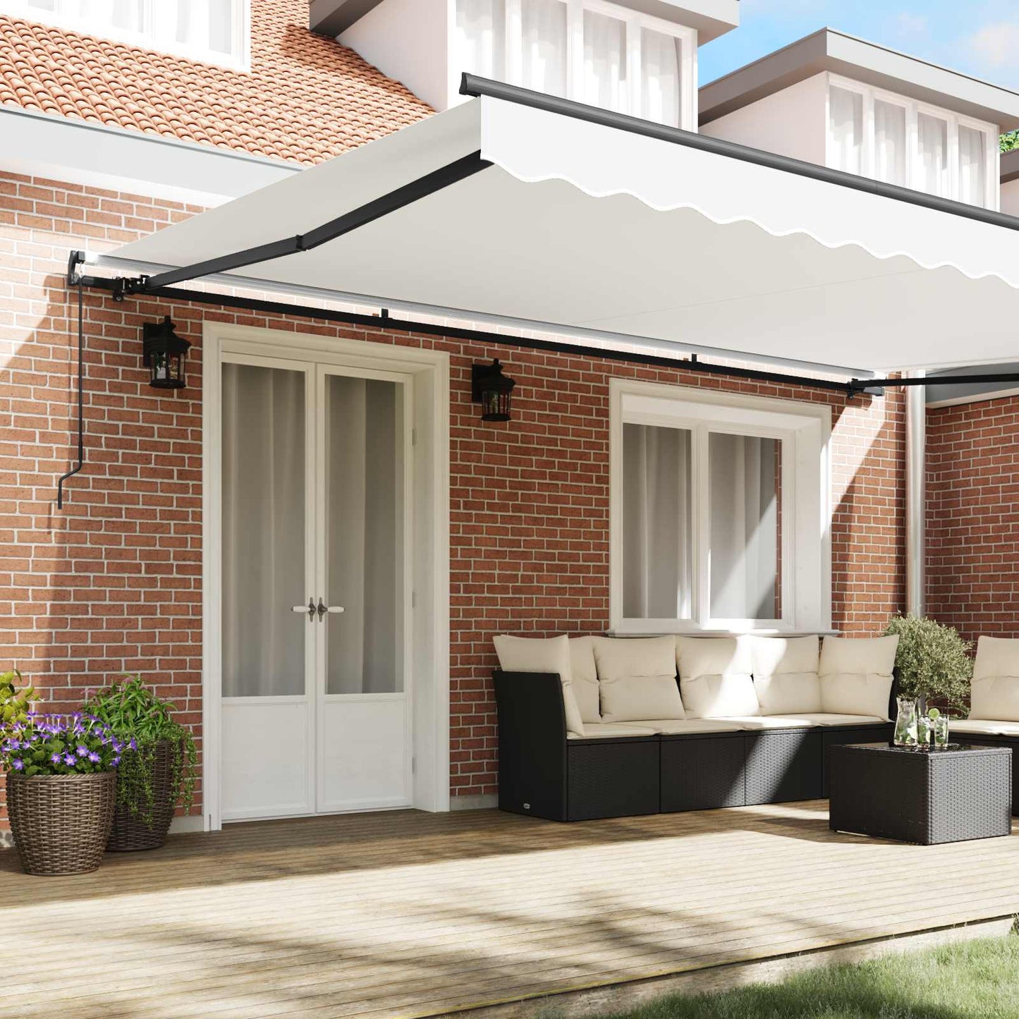 Retractable Awning White 500 x 350 cm Polyester and Steel