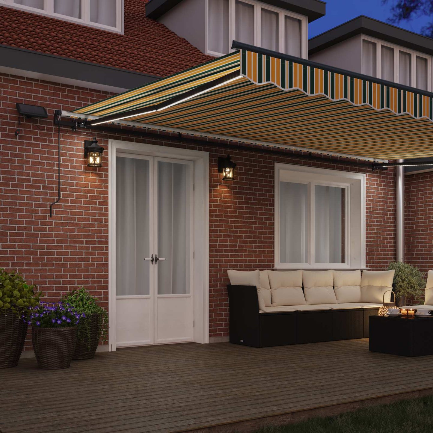 Retractable Awning Manual Green and yellow 500 x 350 cm Fabric
