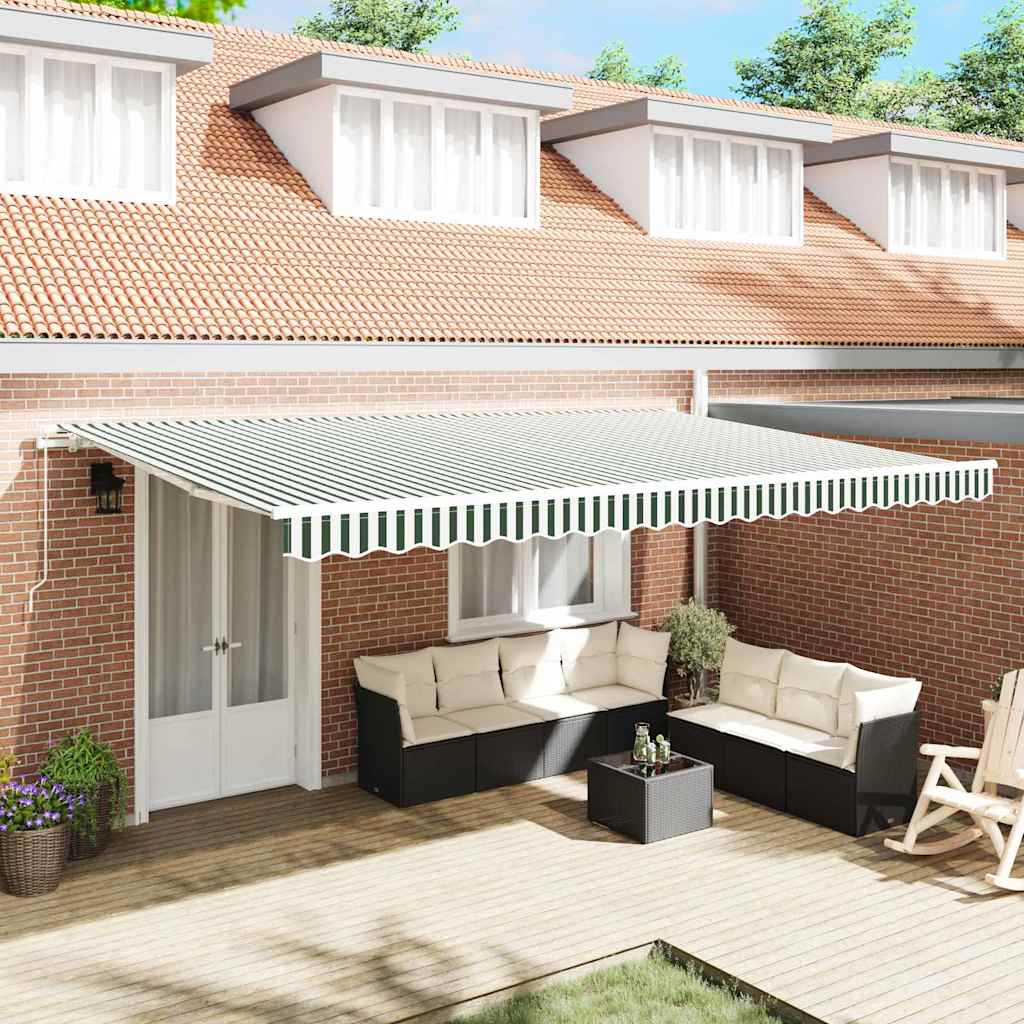 Retractable Awning Manual Green and White 500 x 350 cm