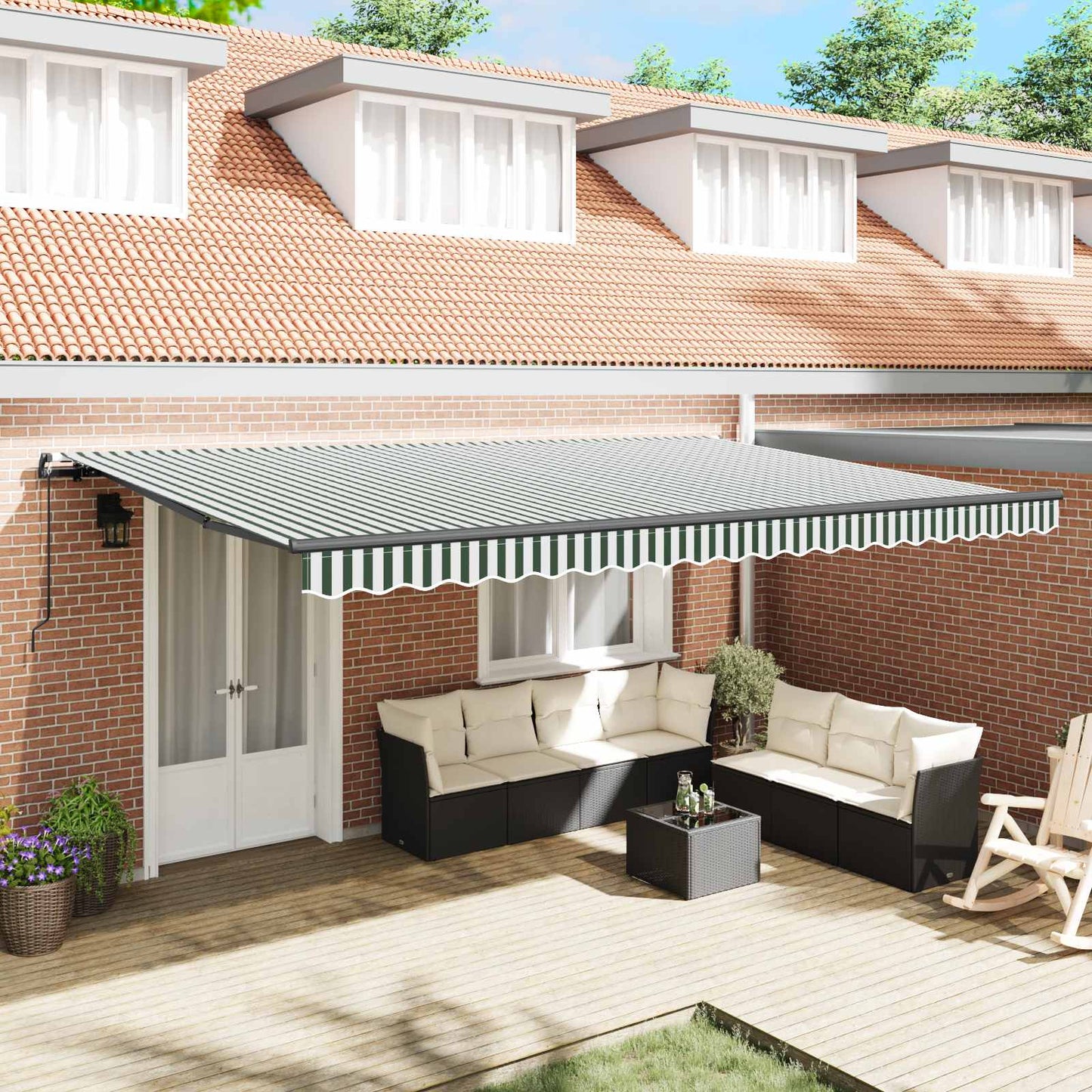 Retractable Awning Green and White 500 x 350 cm