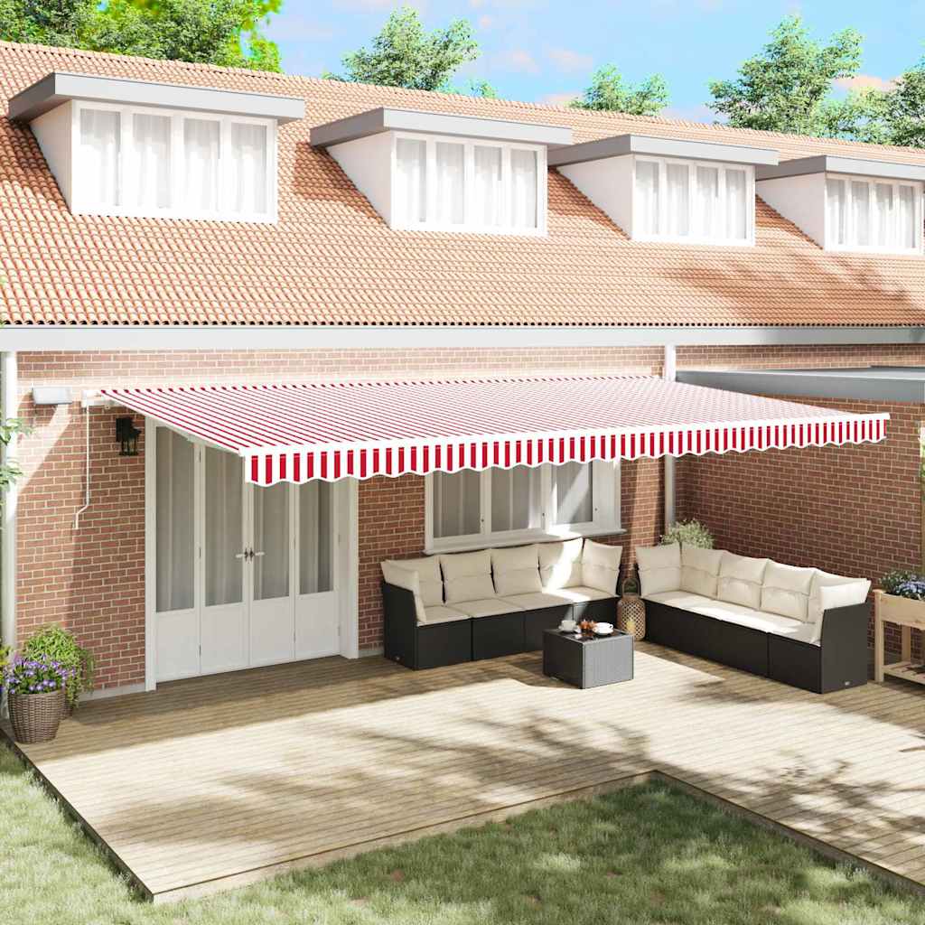 Retractable Awning Red and White 600 x 350 cm Fabric and Steel
