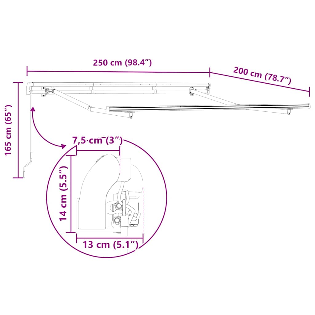 Awning Frame Retractable Manual White 2.5 x 2 m Metal