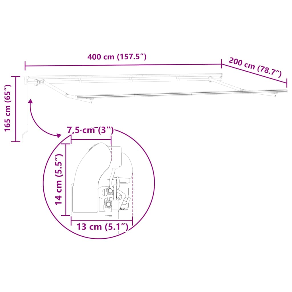Awning Frame Retractable Manual Anthracite 4 x 2 m Metal