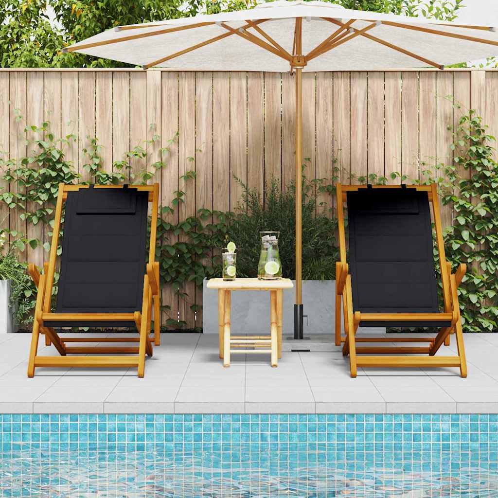 Beach Chair with Cushion Folding 2 pcs Brown Solid Acacia Wood