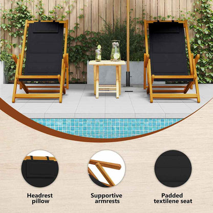 Beach Chair with Cushion Folding 2 pcs Brown Solid Acacia Wood