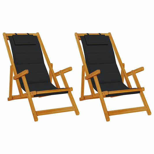 Beach Chair 2 pcs Brown Solid Acacia Wood