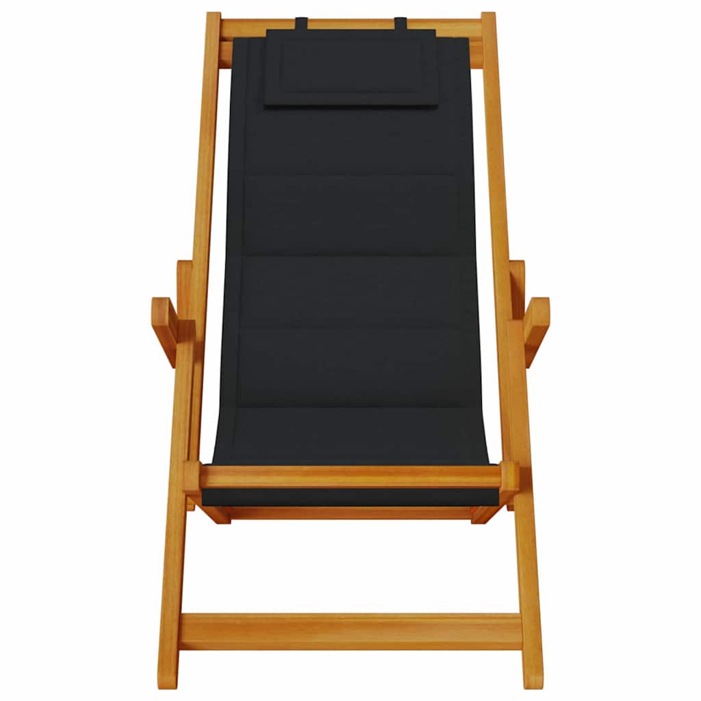 Beach Chair with Cushion Folding 2 pcs Brown Solid Acacia Wood