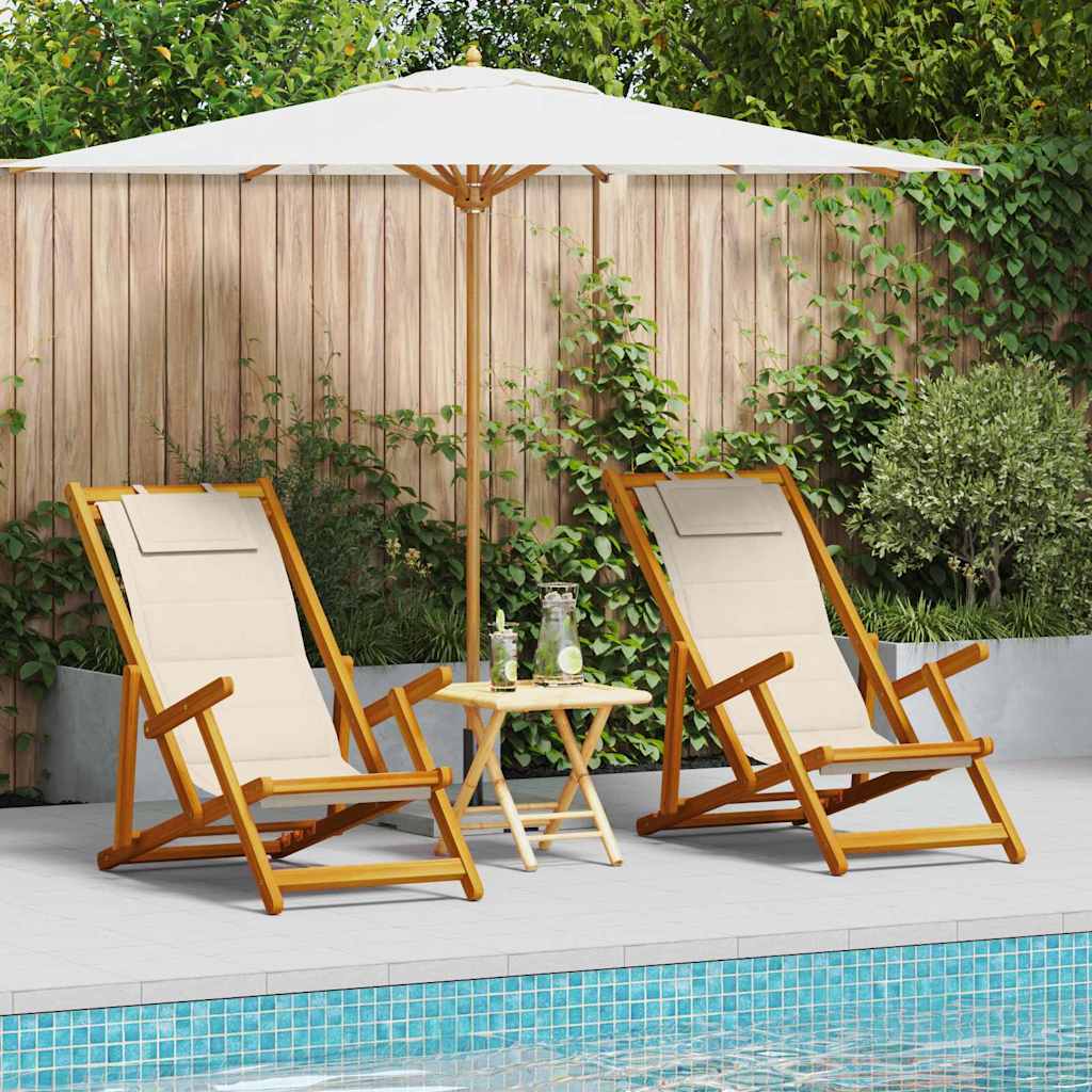 Beach Chair with Cushion Folding 2 pcs Brown Solid Acacia Wood