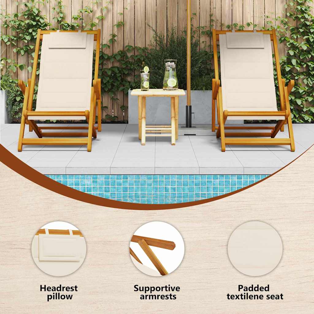 Beach Chair with Cushion Folding 2 pcs Brown Solid Acacia Wood