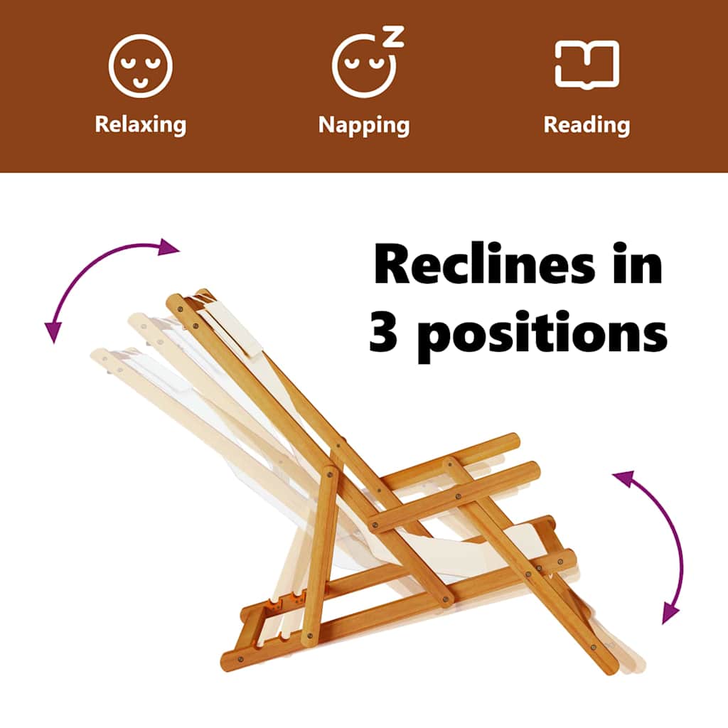 Beach Chair with Cushion Folding 2 pcs Brown Solid Acacia Wood