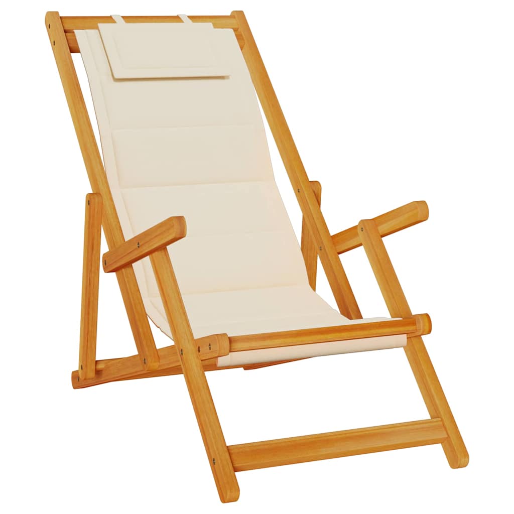 Beach Chair with Cushion Folding 2 pcs Brown Solid Acacia Wood