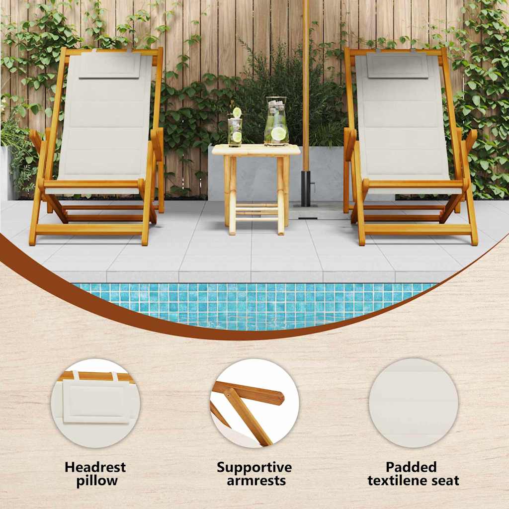 Beach Chair with Cushion Folding 2 pcs Brown Solid Acacia Wood
