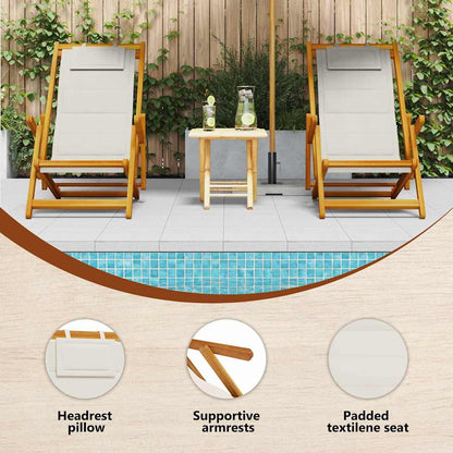 Beach Chair with Cushion Folding 2 pcs Brown Solid Acacia Wood