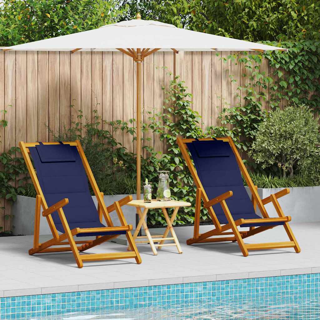 Beach Chair 2 pcs Brown Solid Acacia Wood