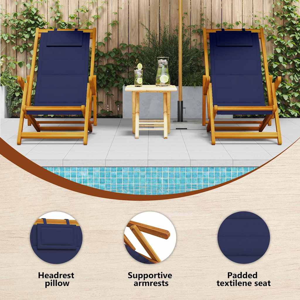 Beach Chair with Cushion Folding 2 pcs Brown Solid Acacia Wood